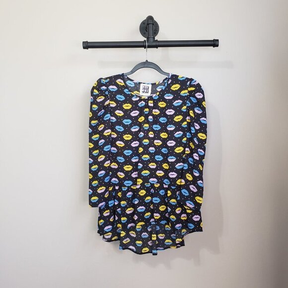 Anna Sui Novelty Lip Print Peplum High Low Blouse Size XS - Picture 4 of 12